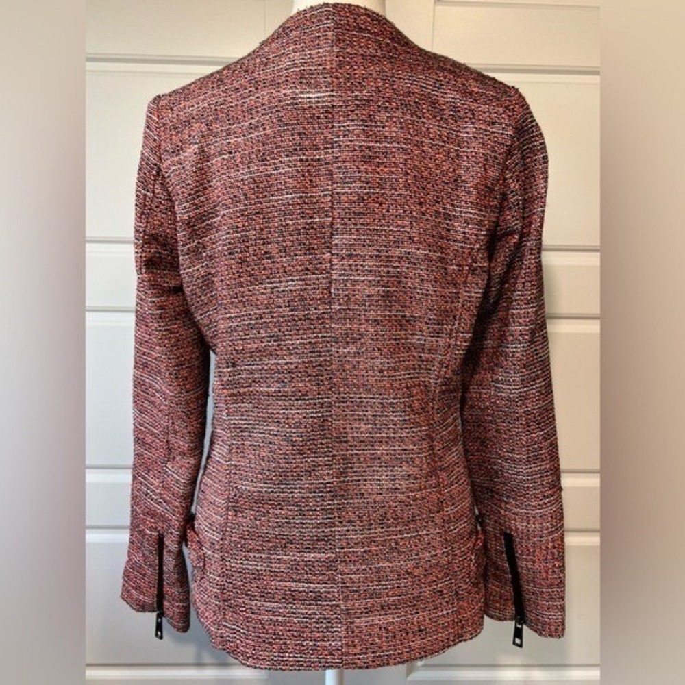 NWT Iconic Trend Asymmetric Zip Jacket Women 12 Black Neon Orange Tweed Moto - Picture 6 of 14